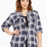 Torrid  Challis Button Down Long Sleeve Camp Shirt Blue Plaid Plus Size 2X Photo 0