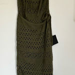 Lulus NWT Blissful Strolls Olive Green Crochet Faux-Wrap Halter Midi Dress Small Photo 0