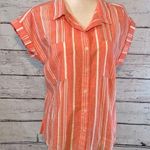 Harper Heritage  Button Down Short Sleeve Shirt 100% Cotton Striped Coral/White-S Photo 0