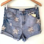 Vintage Havana NWT  Star Studded Snake Print Denim Jean Shorts 27-28 Distressed Photo 0