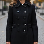 White House | Black Market  Wool Peacoat Winter Dress Coat with Leather Trim XS Photo 0