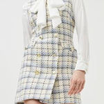 Karen Millen NWT Check Button Sleeveless Mini Dress Ivory Size US 4 Photo 0