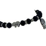 Boutique NWT Black Beaded Silver-Tone Rhinestone Elephant Pendant Stretch Bracelet Photo 3