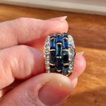 18KGE RSC Blue Glass Statement Ring Covenant Elegant Vintage Sparkly Glam Jewelry Photo 10