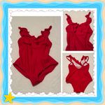 Venus  one piece red swim suit. Ruffles at shoulders and chest. Size 8. Photo 1