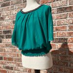 BCX  emerald green blouse with gold chain hardware / S / Excellent condition Photo 3