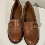 Predictions  Tan Leather Loafers Buckle Belt And Almond Toe With Block Heel Sz 6. Photo 1