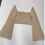 Dee Elly Sweater Womens Large Tan Square Neck Bell Sleeve Cropped Top Photo 1