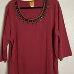 Ruby Rd Womens 2X Red Embellished Top Shirt‎ 3/4 Sleeve READ Boho Hippie Funky Size XXL Photo 0