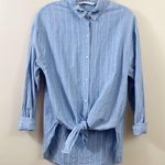 ZARA Embroidered Eyelash Striped Button Down Blue/White Long Sleeve Top Photo 0