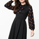 Smak Parlour Pumpkin Print Halloween Dress Women's Small Black Retro Whimsigoth Photo 0