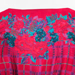 Vintage 80s Halston III Silk Floral Plaid Dress Red Pink Teal Belted Midi Size 4 Photo 11