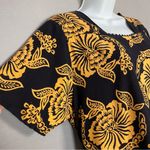 Tropical Blouse Square Neckline Floral Short Sleeves Tie Back Women Black Size L Photo 6