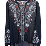 Chico's Bedazzled Floral Tunic Top Dark Romantic Sheer Size 2 Medium 12/14 Photo 0