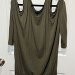 EXPRESS  Cold Shoulder Hunter Green Top Large Women’s Casual Work Office L Photo 0