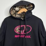 Mossy Oak  Black Hoodie Camo lined hood Pink embroidered logo women’s size XL Photo 1