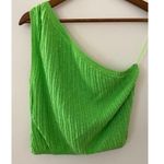 Free People  FP Beach M Green One Shoulder Top Ribbed Mary Cotton Linen Blend EUC Photo 4