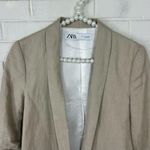 ZARA Ruched Sleeve Tan Linen Blend Blazer Size S Photo 2