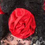 Vintage 1950s Dusauzay Black Lace Dress with Red Rosette Appliqués XS Photo 12