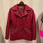 Pendleton Cute  cranberry quilted faux leather trim jacket pockets snaps lined Photo 9