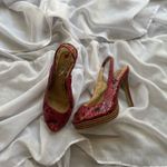 Two Lips Faux Snakeskin Peep Toe Slingback Pumps Red Size 6.5 Photo 17