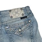 Miss Me Cut Off Embroidered & Bling Denim Shorts Size 30 Raw Hem Low Rise Y2K Photo 6