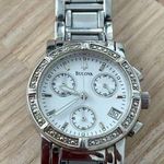 Bulova  Diamond Chronograph Ladies Watch Mother of Pearl Dial Stainless Bracelet Photo 1