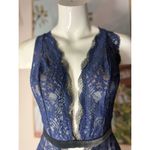 Victoria's Secret Victoria’s Secret Navy Floral Lace Velvet Trim Plunge Teddy Bodysuit Size Large Photo 2