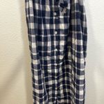 Navy Checkered Sleeveless Linen Dress Blue Size M Photo 1