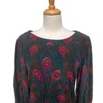 Britt Ryan Blouse Shirt Sz M 100% Silk Peacock Feather 3/4 Sleeve Loose Boho Photo 7