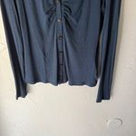 Madewell  Ribbed Button Front Long Sleeve Top Womens Small Collared Blue‎ Preppy Photo 4