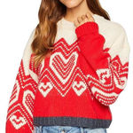 Free People  Red and White Heart Sweater Photo 0
