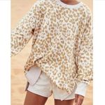 Aerie AMERICAN EAGLE Oversized Desert Sweatshirt Cream Tan Leopard Cheetah Tunic Photo 3