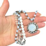 Faceted Opalite & Crystal Boho Bead Necklace with Pendant 18” Toggle Clasp Silver Photo 3
