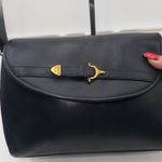 Etienne Aigner  Vintage Navy Leather Crossbody Bag Gold Horsebit Flap Closure Photo 5