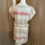 Loft  Ann Taylor cream striped linen short sleeve draw string waist. Size S. Photo 3