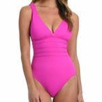 La Blanca Banded Waist Strappy Cross Back One-Piece Swimsuit Orchid Pink Size 14 Photo 11