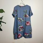 Vasna Shirt Dress Women S Blue Pink Floral Linen Boxy Lagenlook Pocket Roll Tab Photo 2