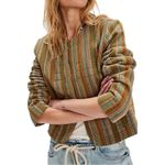 Free People NWT  Zandi Quilted Kantha Striped Olive Green Jacket Neutral Combo XS Photo 1