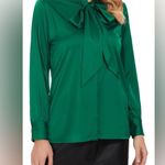 Emerald Green Satin Tie Neck Button Down Blouse Size Small Size M Photo 1