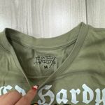 Ed Hardy NWT  women's Anchor Rose Olive T-shirt rhinestoned size medium Photo 2