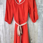 Sweet Storm  Small Orange & Tan Chiffon Lined Dress Stretch Waist 3/4 Sleeves Photo 0