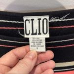 CLIO Striped Knit Top Black Pink‎ Beige 3/4 Sleeve Fitted Pullover Photo 1