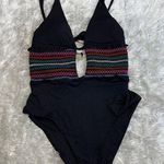 Isabella Rose NWOT 1 Pc Swimsuit Keyhole Front Rainbow Smocking Sz Small Black Photo 0