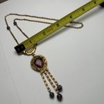 Vintage Goldette Purple Glass Dangle Fringe Y Drop Gold Tone Necklace Photo 1