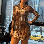 12th Tribe Brown Mesh Button Up Dress Photo 4