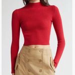 Farm Rio  High Neck Burgundy Red Knit Blouse Crop Top Photo 0