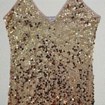 Nude gold sequin tank dress V neck, going out clubwear night out Size M Photo 2