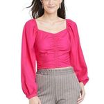 A New Day Womens Long Balloon Sleeve Ruched Front Crop Top, Pink Photo 0
