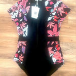 Grace Karin  One Piece Swimwear Size M Rashguard Pink Zip Front Bathing Suit NEW Photo 0